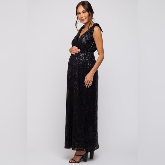Sequin deep V shoulder tie maxi dress nwt - Picture 4 of 6